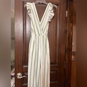 Striped Green and White Women's Jumpsuit